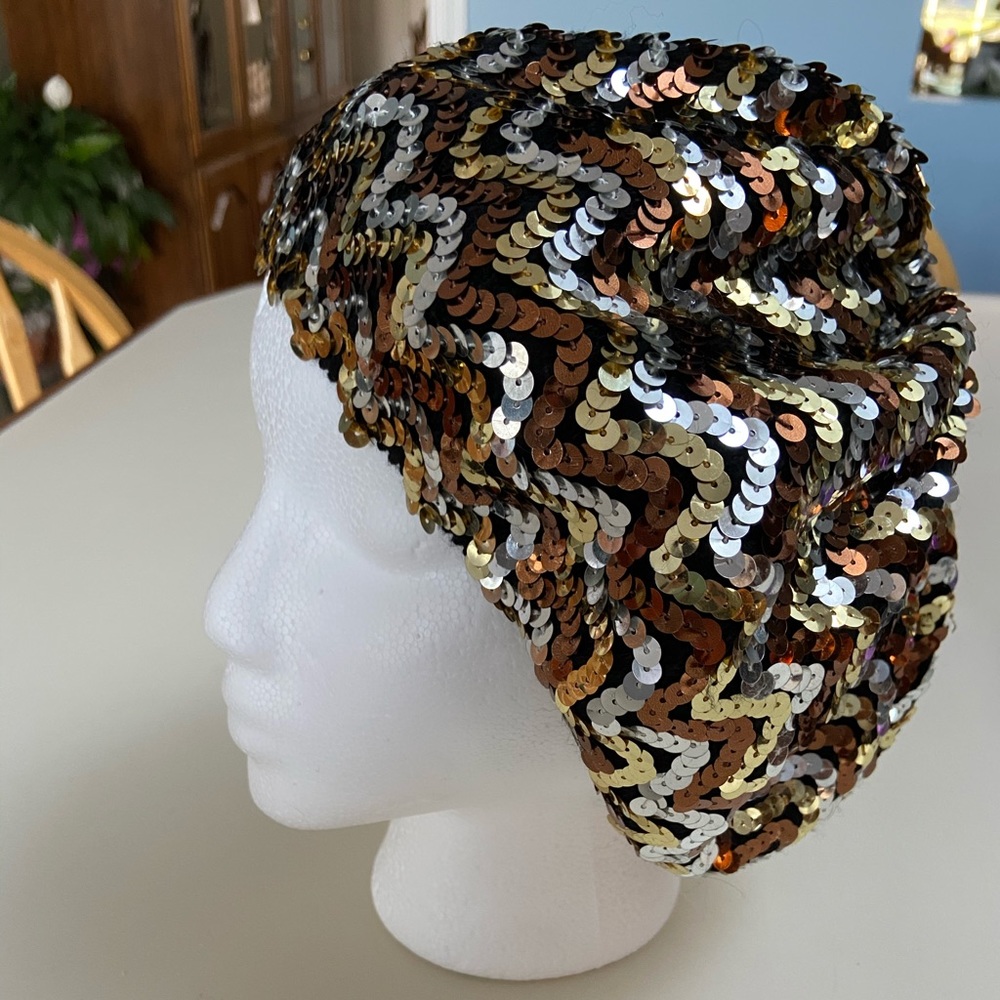 Multicolored Brown Sequence Beret